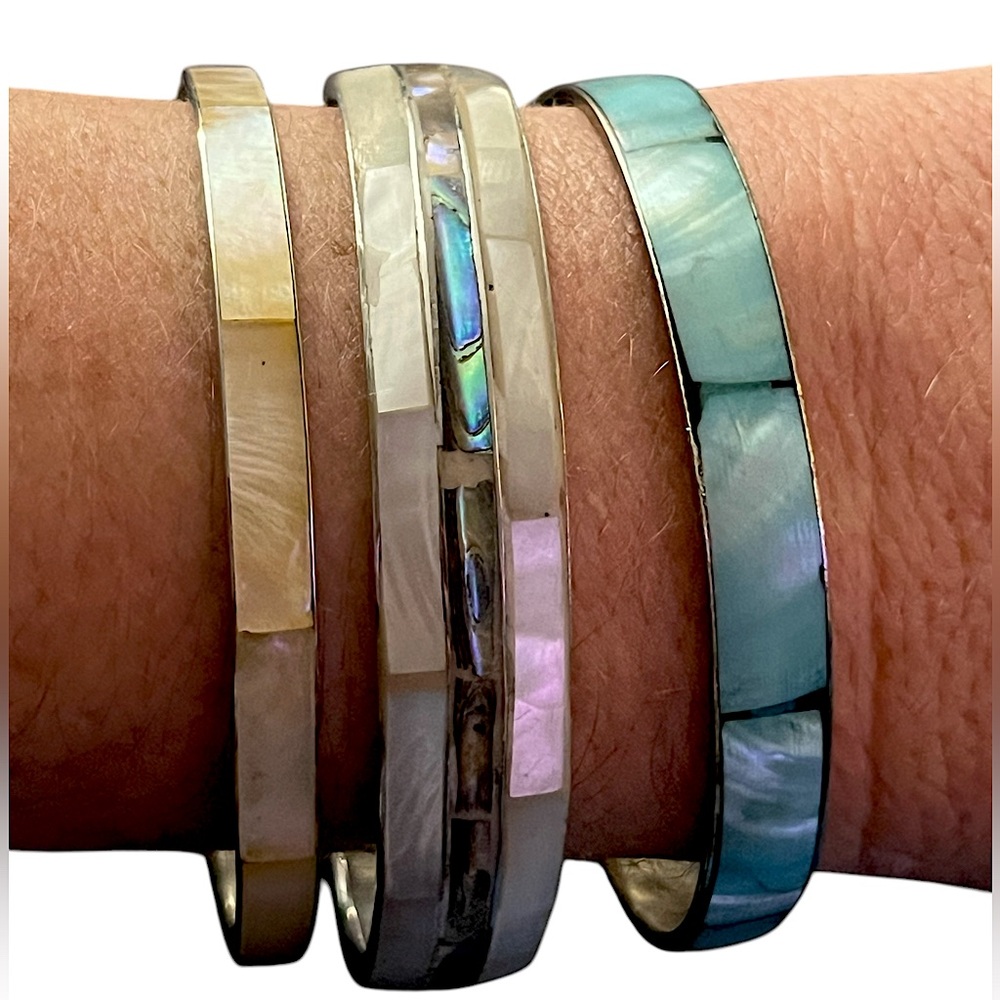 Three vintage shell inlay bracelets